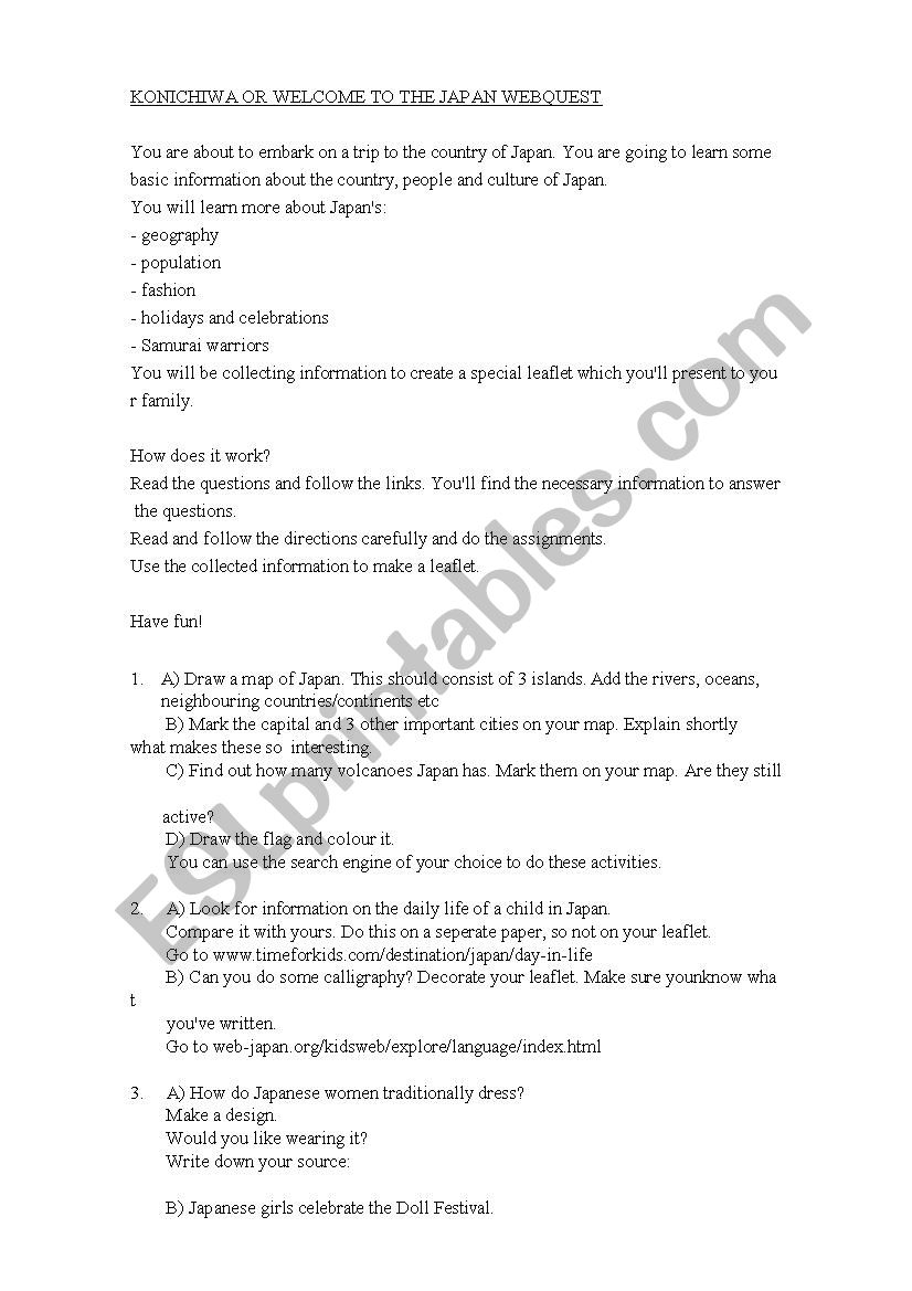 Webquest Japan worksheet