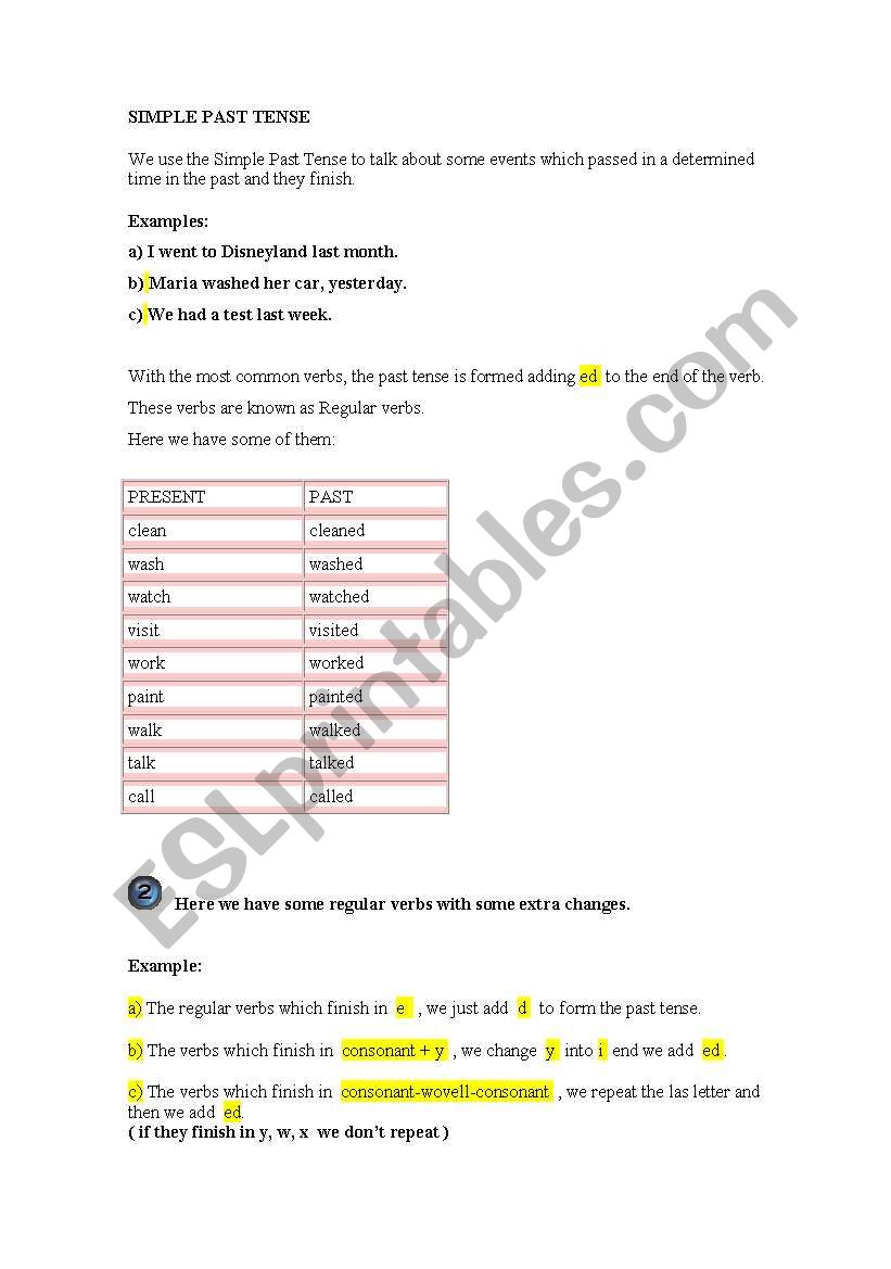 Simple past tense worksheet