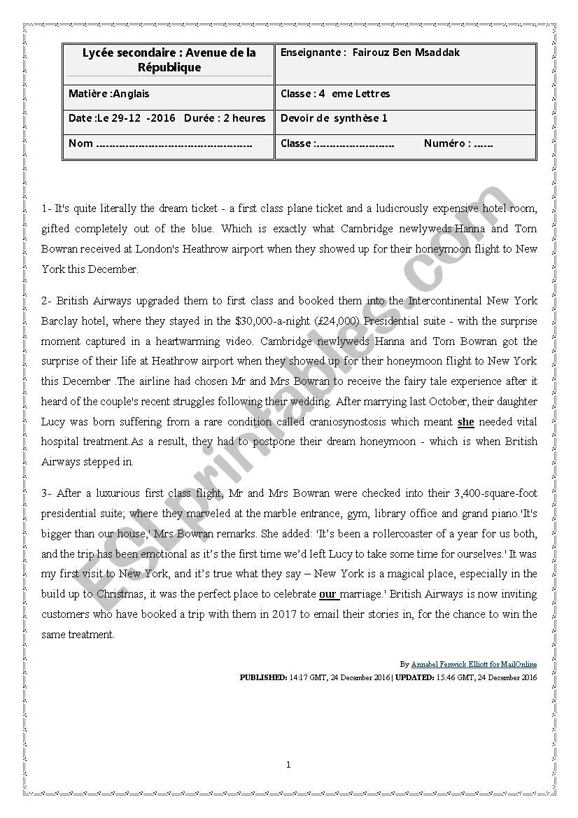 4 th year exam  worksheet