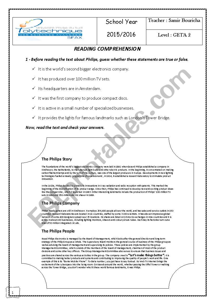 marketing worksheet