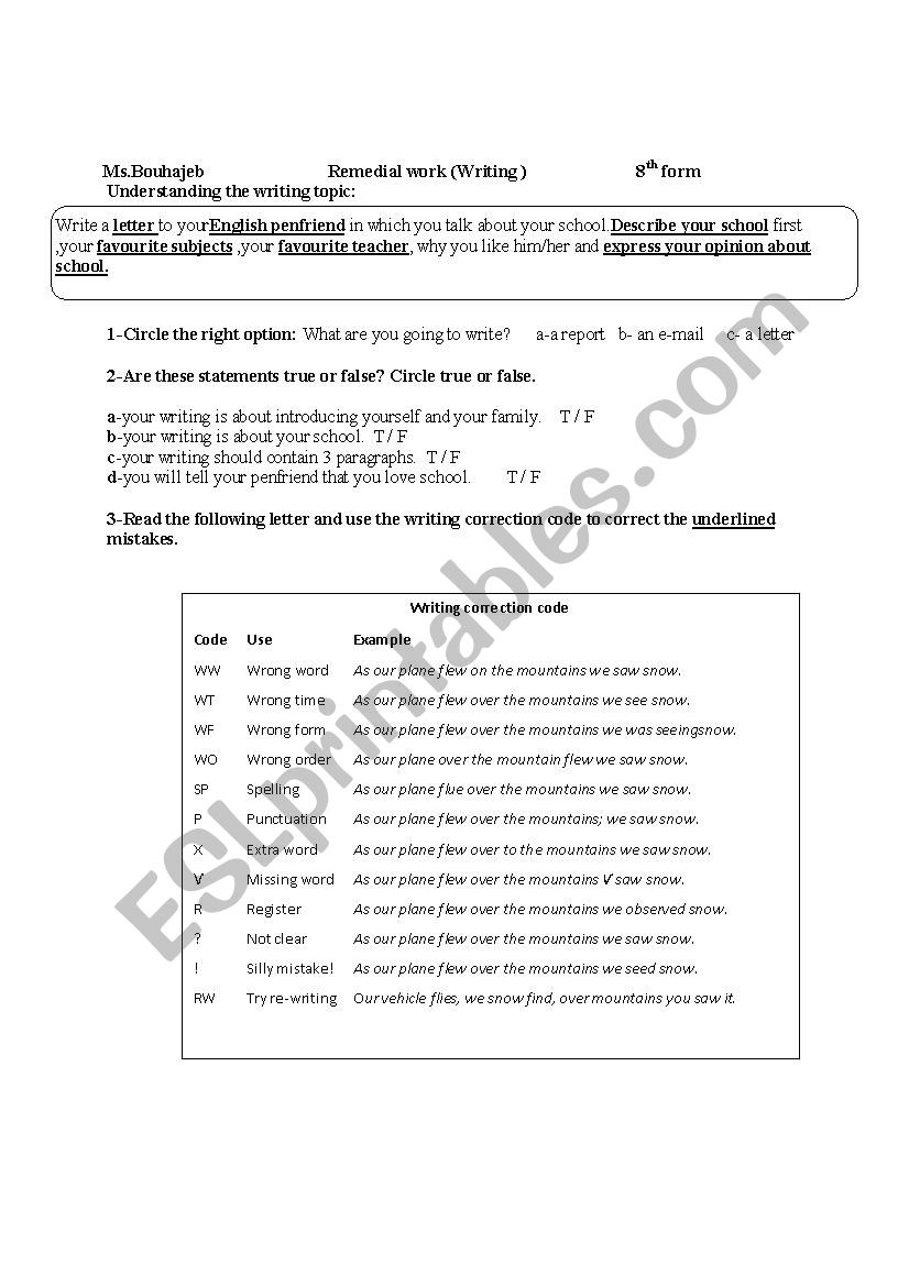 remedial work writing worksheet