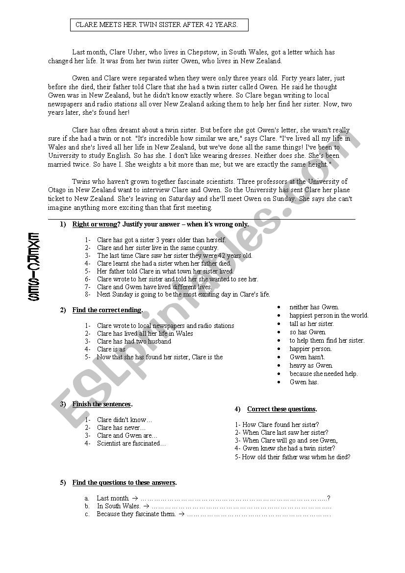 past simple - reading comprehension and exercises