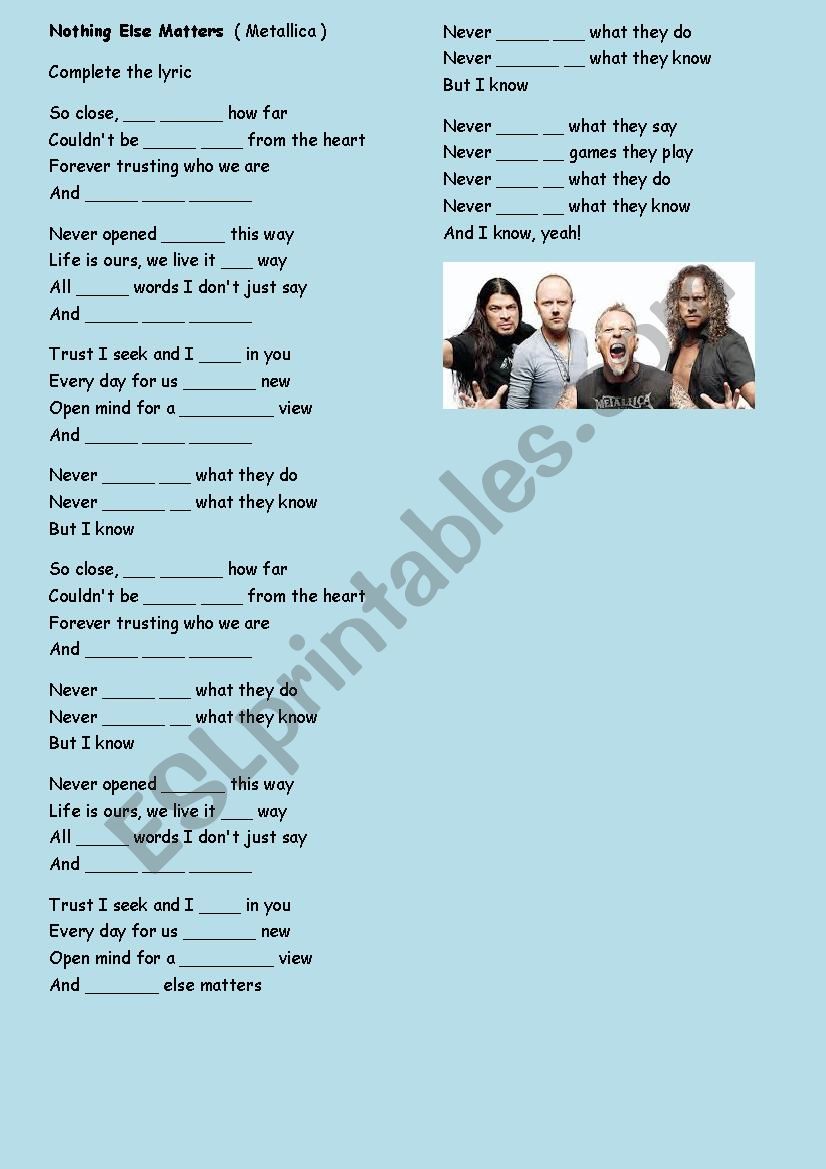 Nothing else matters worksheet