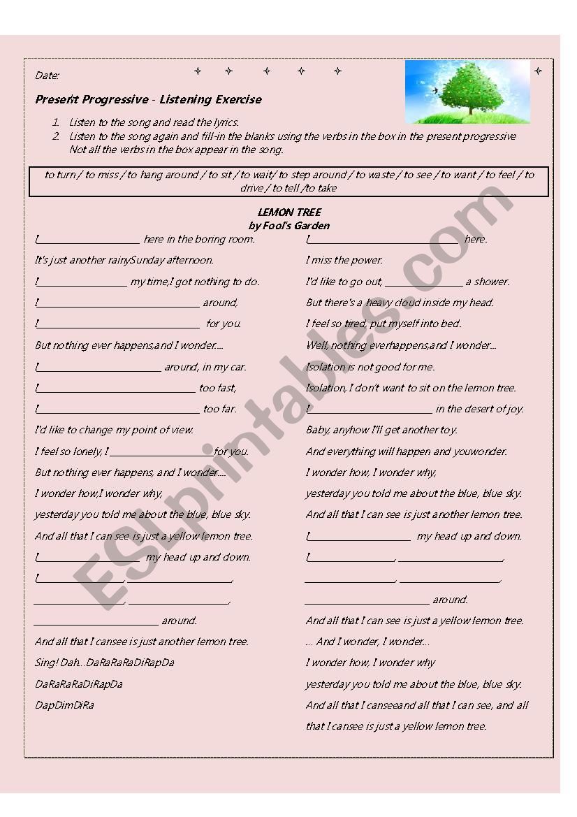 Lemon Tree worksheet