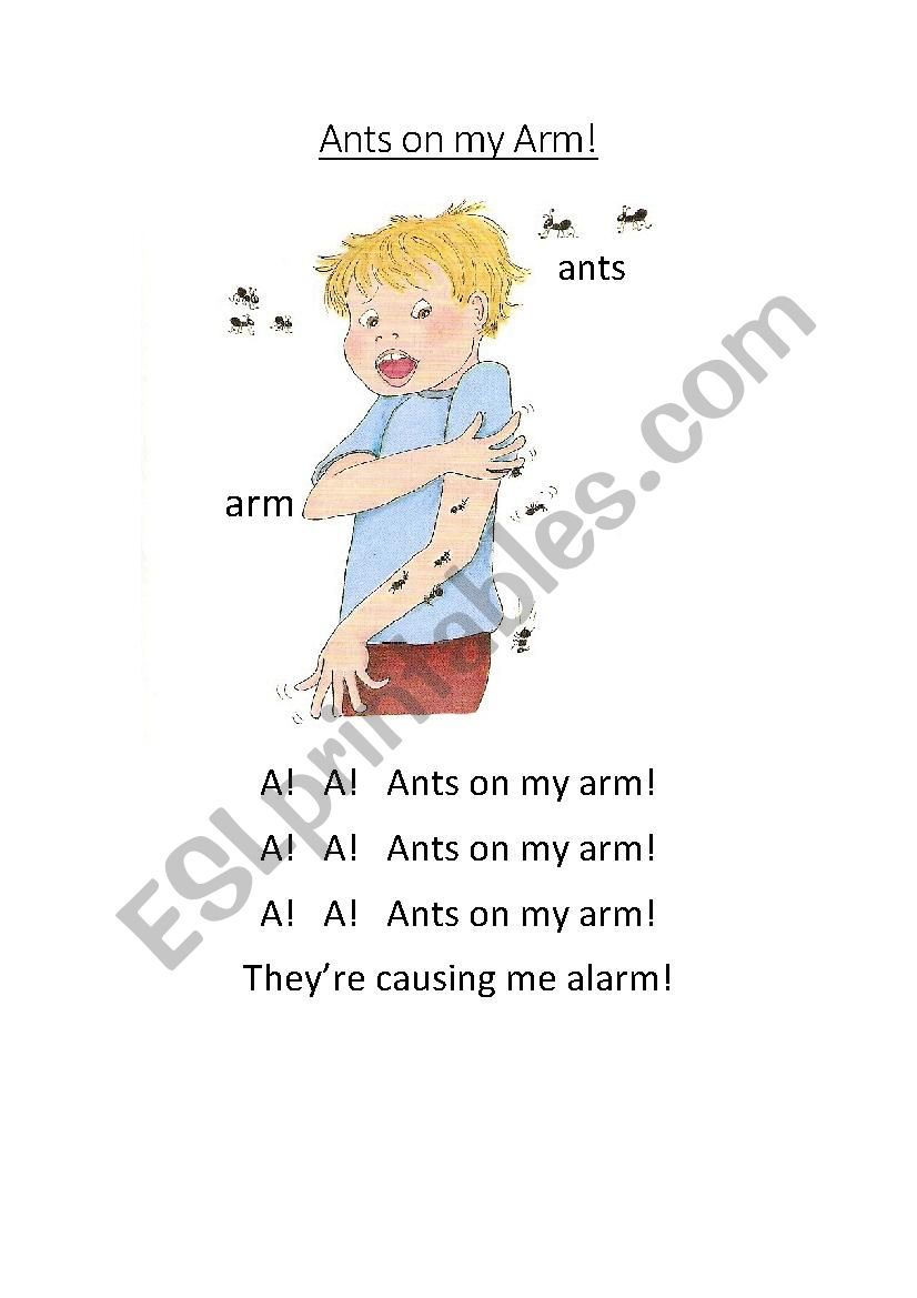 Ants on my Arm - Letter A Worksheet Jolly Phonics