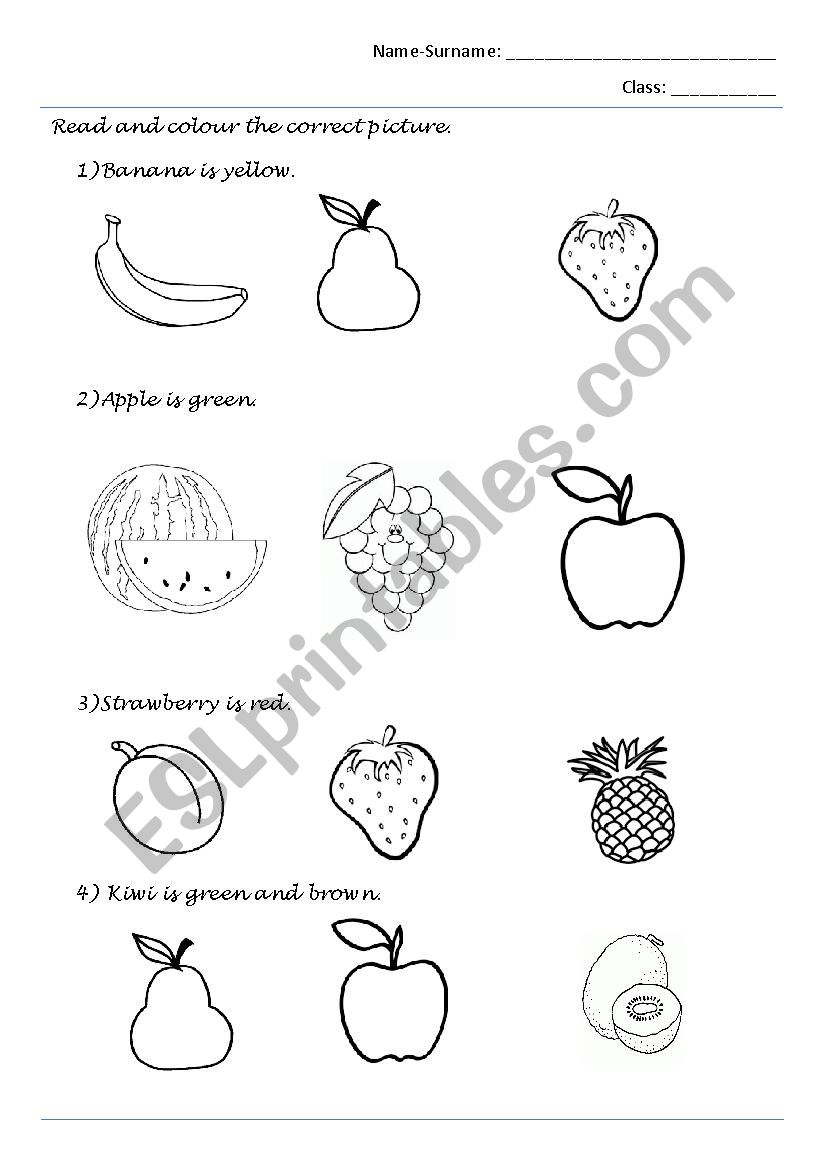 Fruits and Colours worksheet