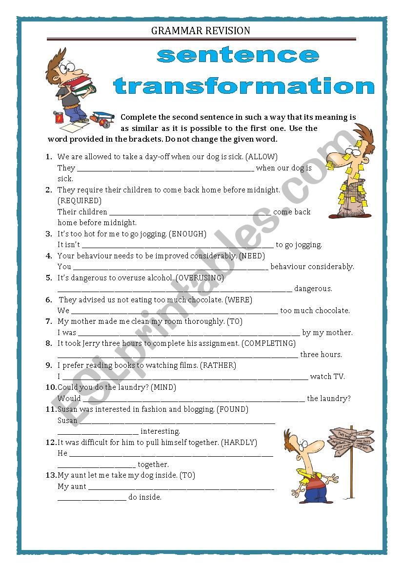 GRAMMAR REVISION - SENTENCE TRANSFORMATION part 2 with key