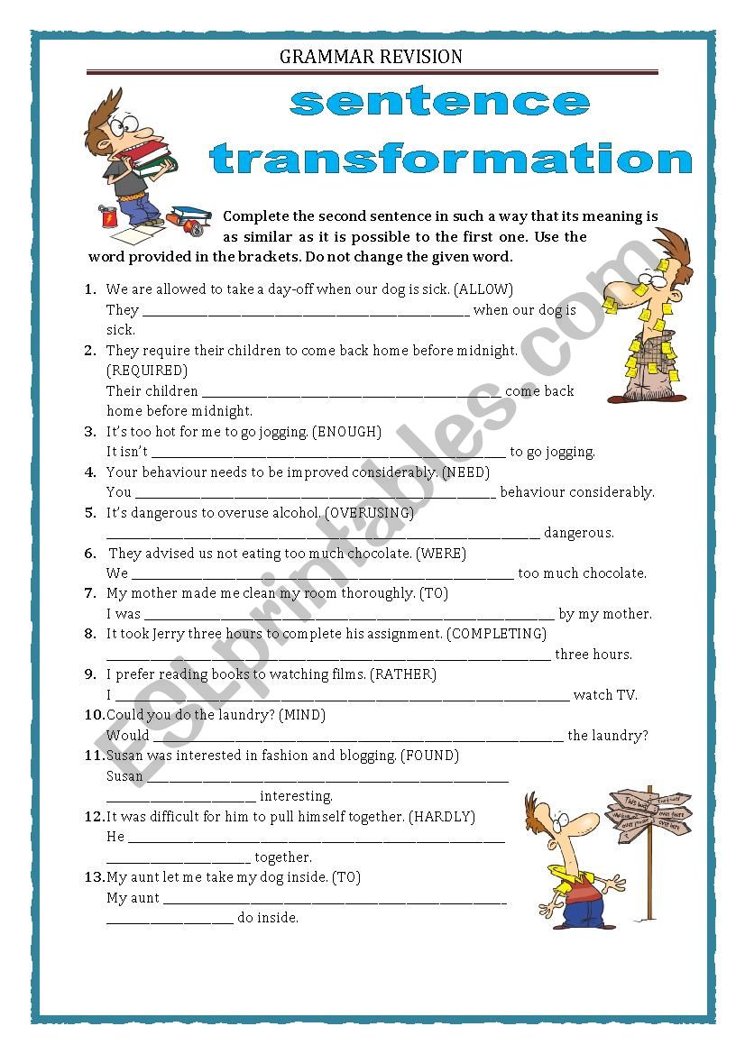 Sentence Transform Worksheet