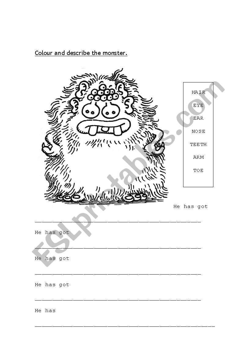 Description of a monster worksheet