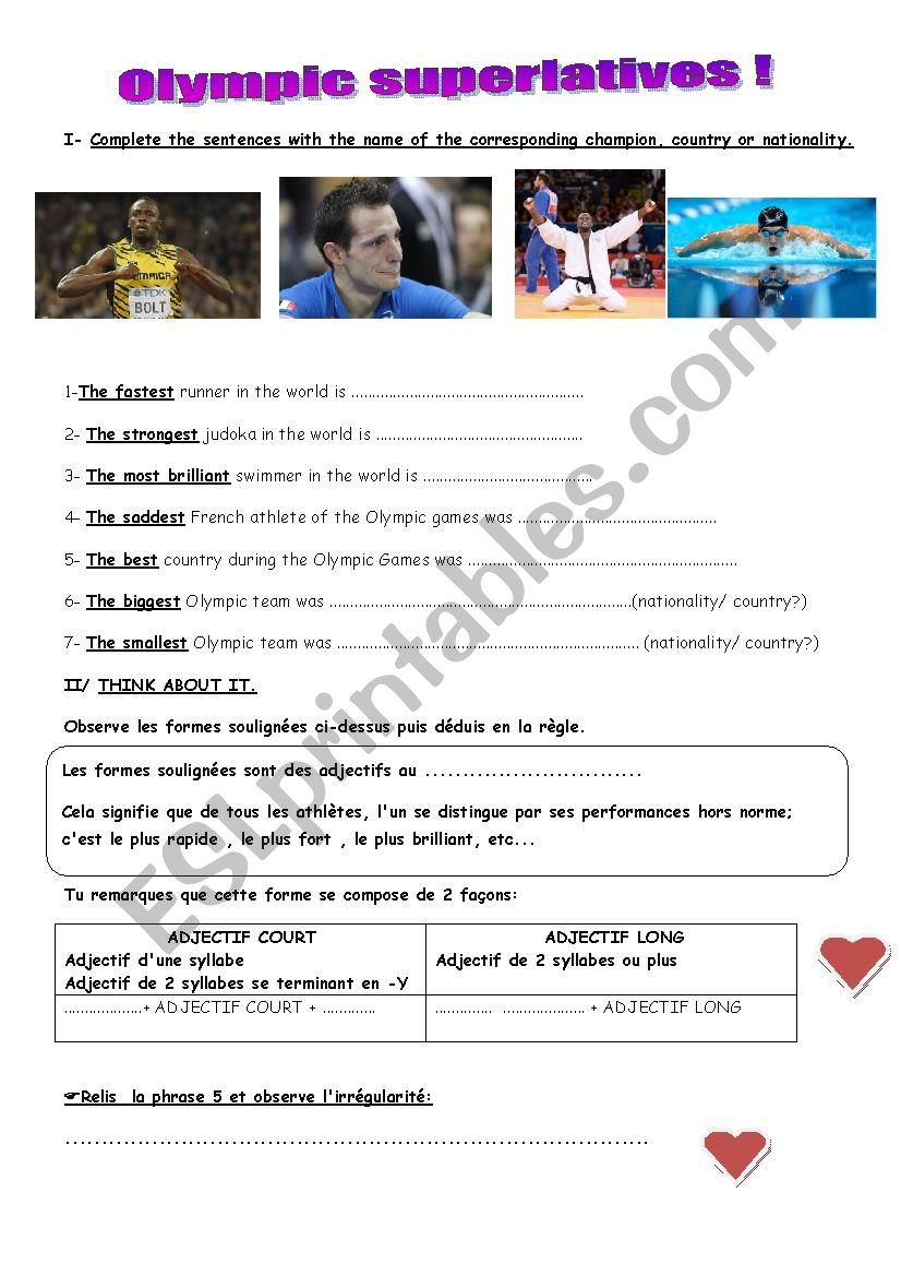 Olympic superlatives worksheet