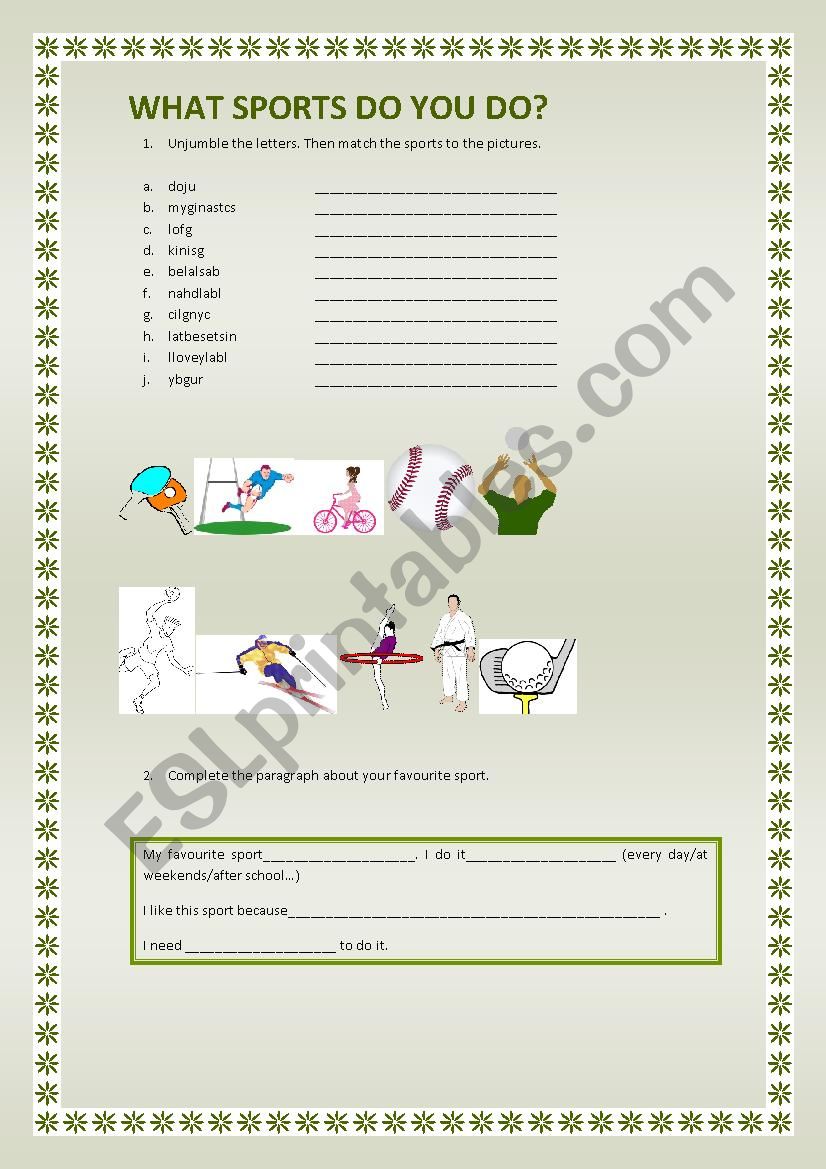 Sports worksheet