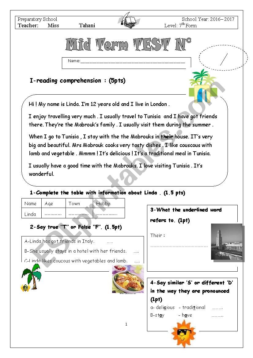 7th form end 1 worksheet