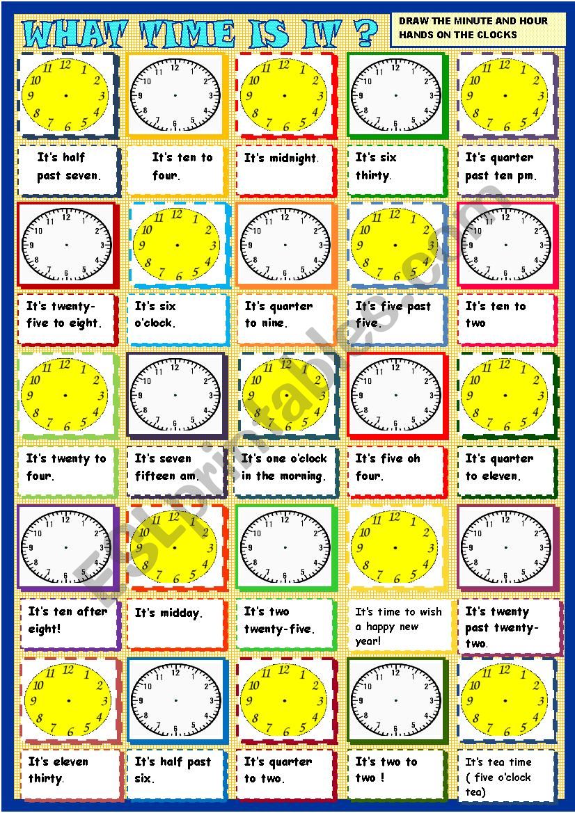 Time: draw the hands worksheet