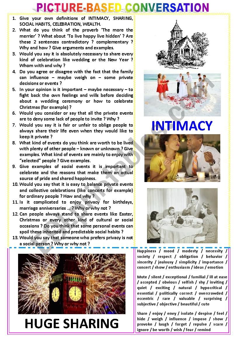 Picture-based conversation : topic 105 : intimacy vs huge sharing