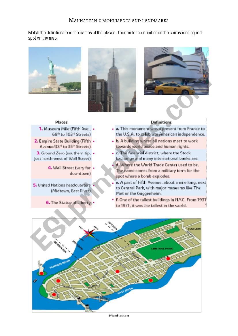 Manhattan landmarks  worksheet