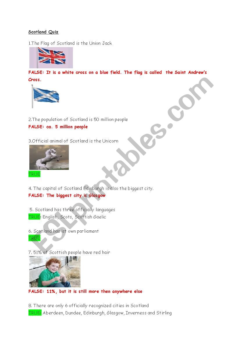 Scotland quiz worksheet