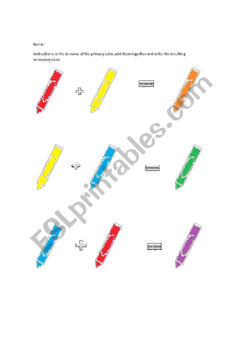 Primary and Secondary Colors worksheet