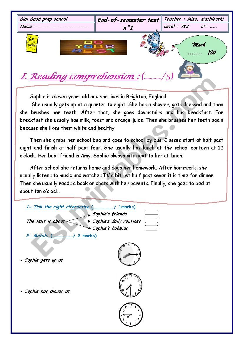 end of semester test n1 7th form