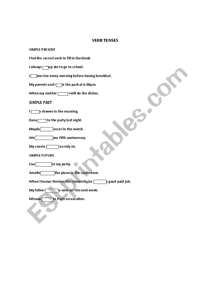 VERB TENSES  worksheet