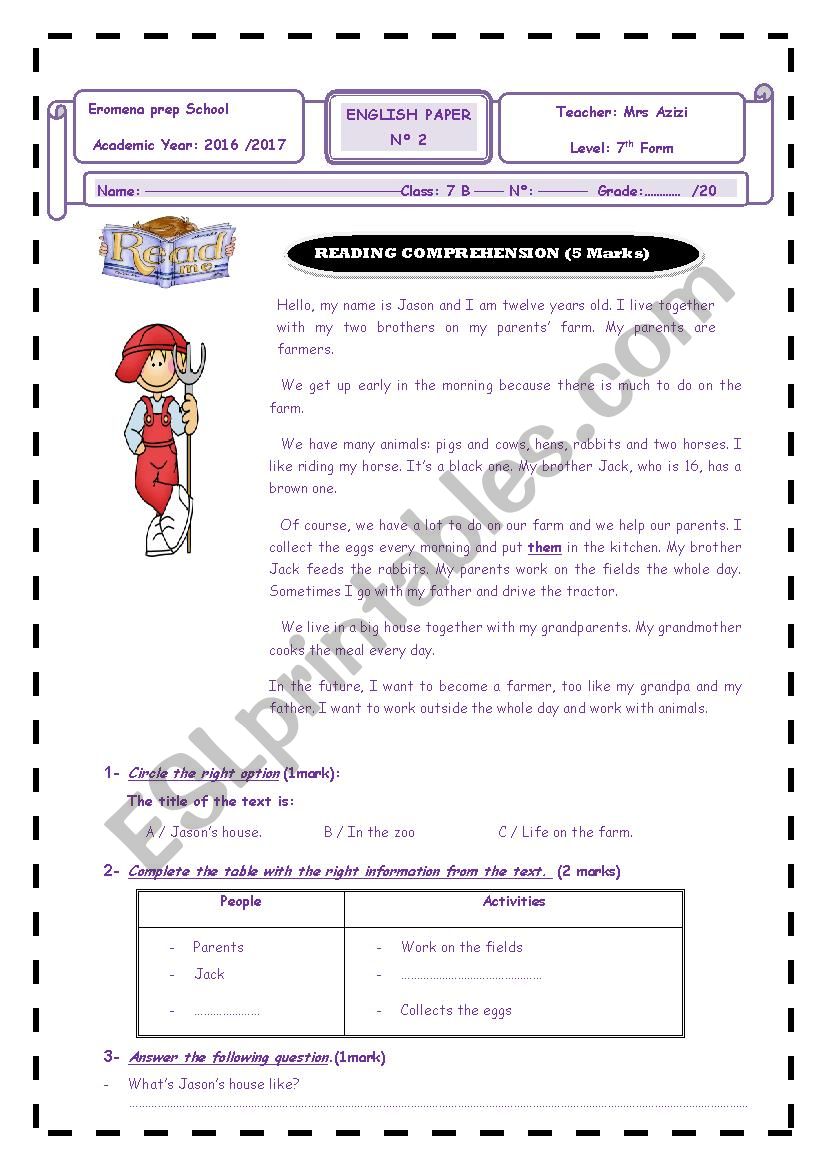 End of term-test worksheet