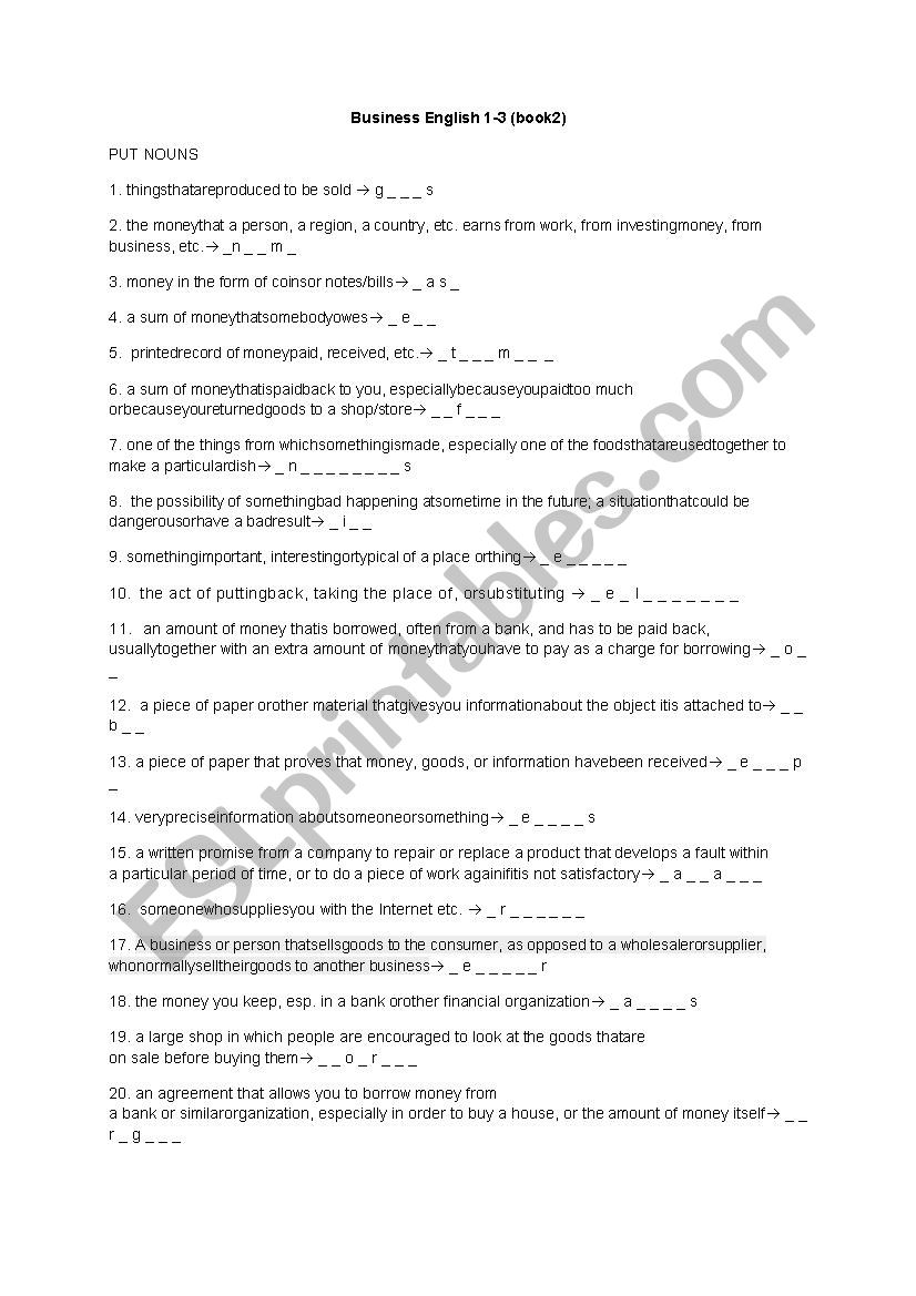 Busienss english  worksheet