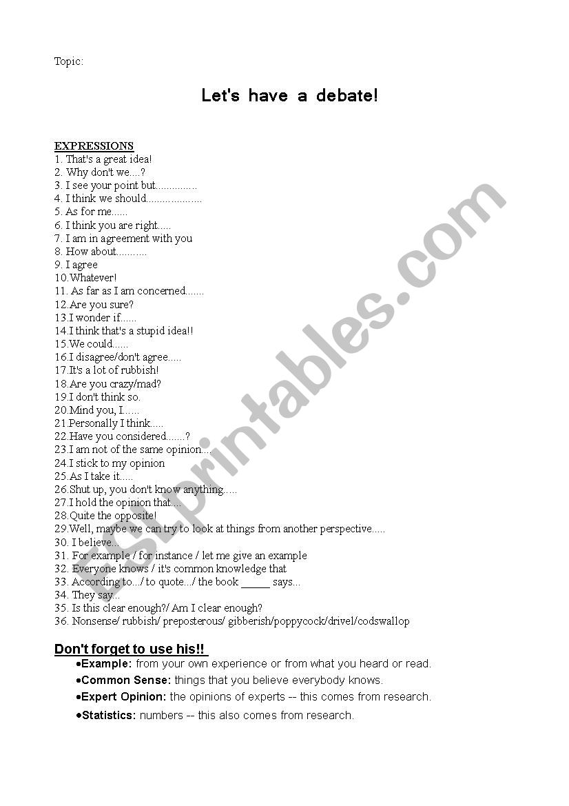LetÂ´s debate! worksheet