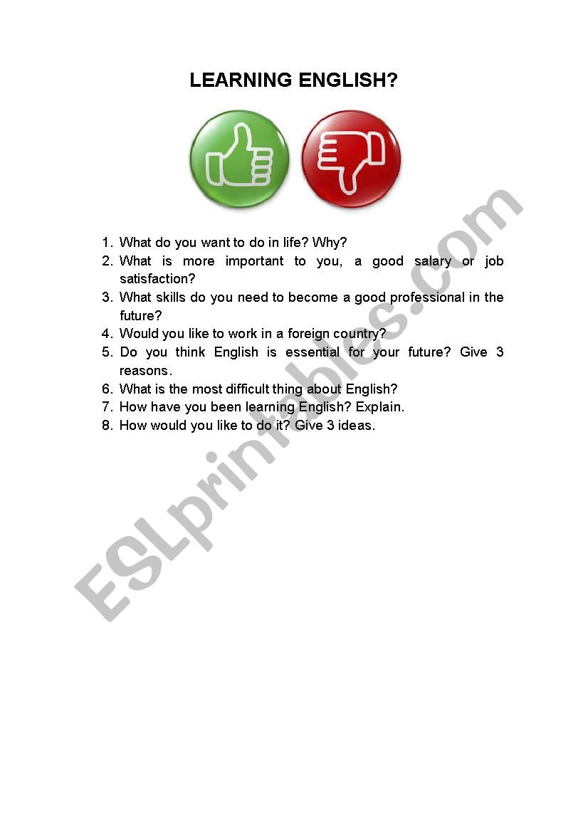 ENGLISH LEARNING INTERVIEW worksheet