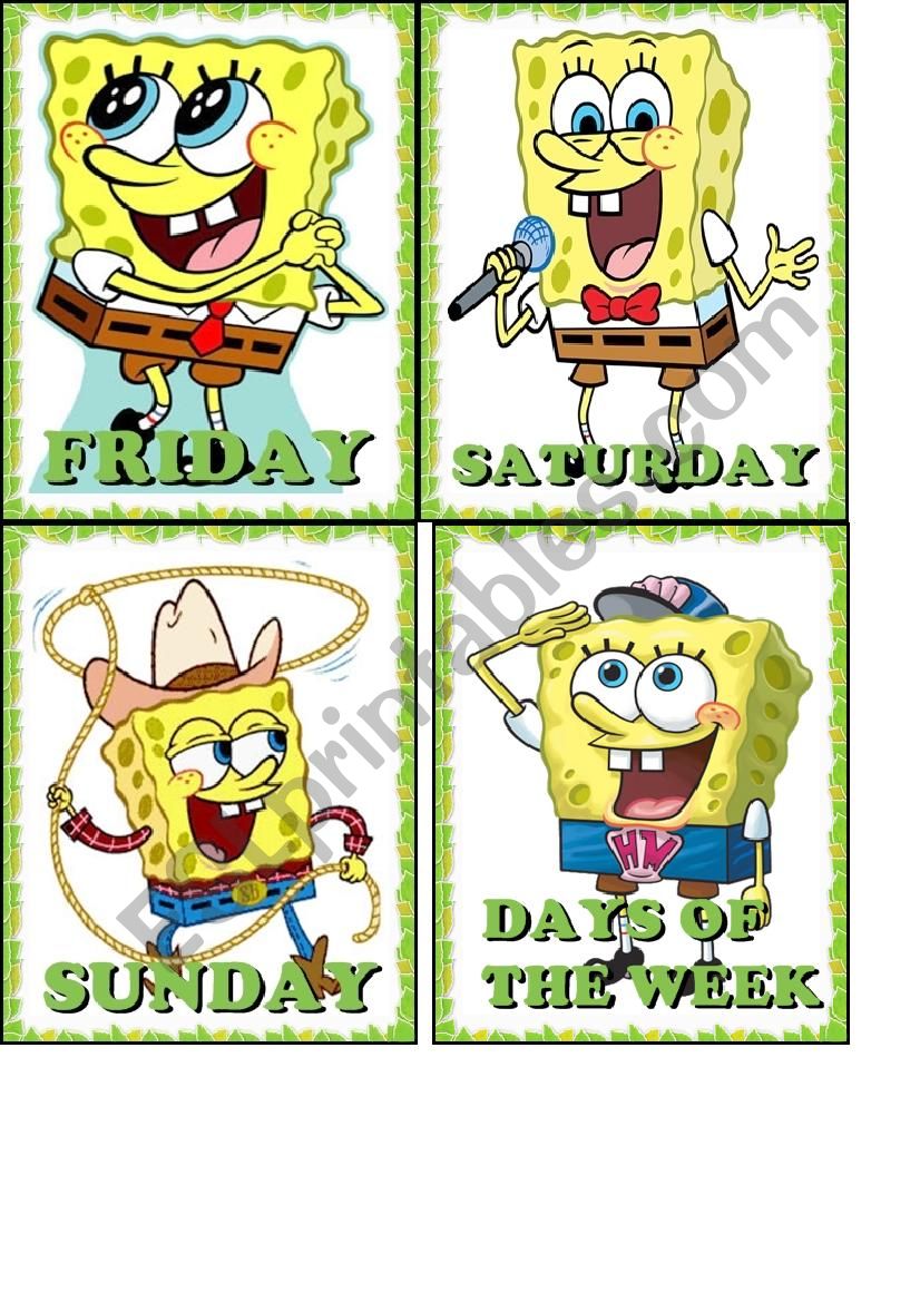 DAYS OF THE WEEK SPONGEBOB FLASHCARDS (2/2)