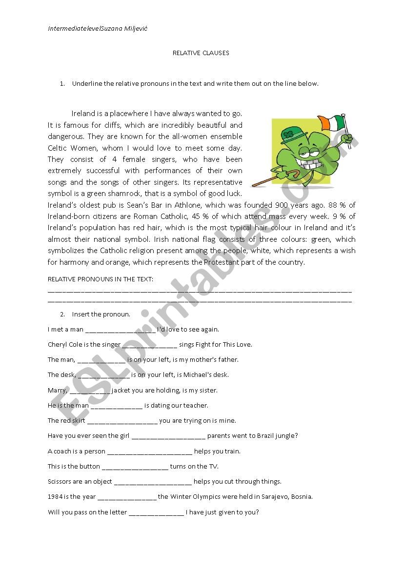 RELATIVE CLAUSES worksheet