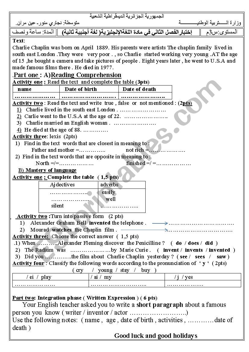  charlie chaplin  worksheet