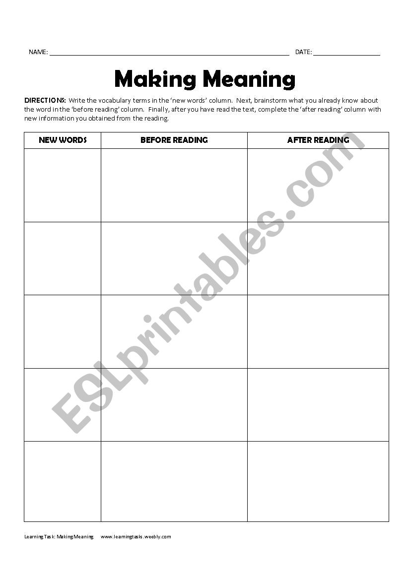 MAKING MEANING  worksheet