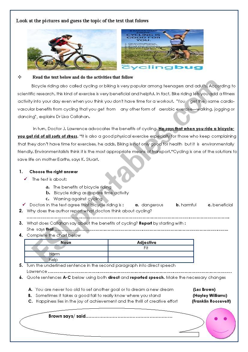 cycling worksheet