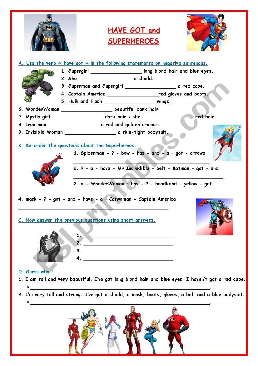 Have got and Superheroes worksheet