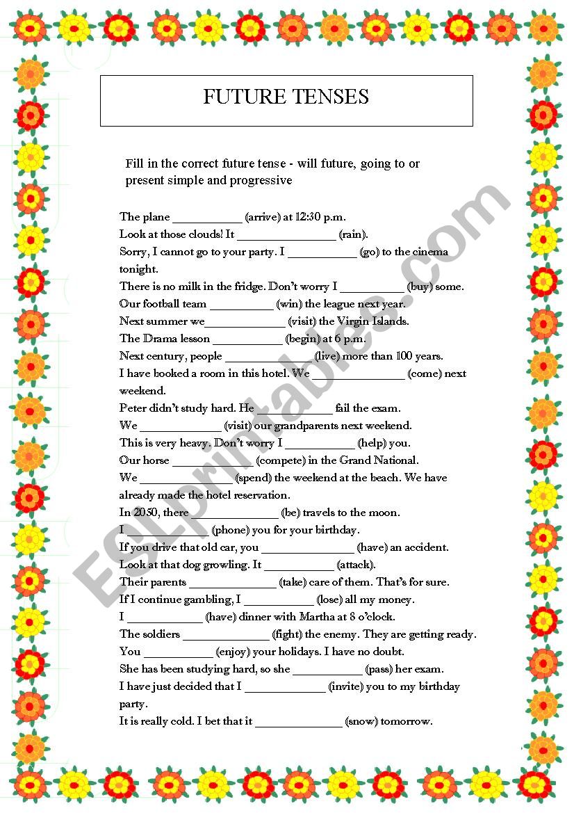 FUTURE TENSES worksheet