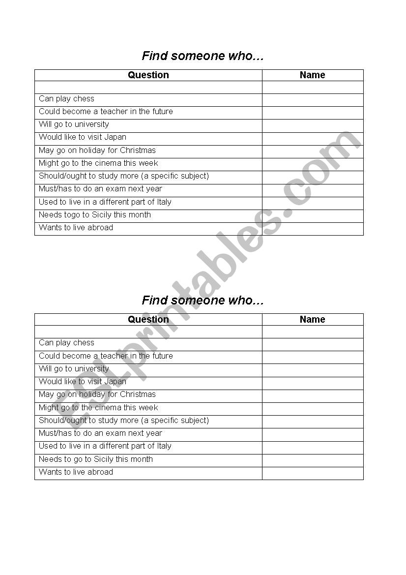 Find someone who... worksheet