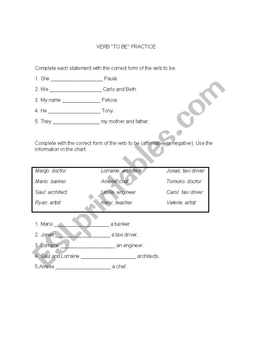 Verb to be practice worksheet