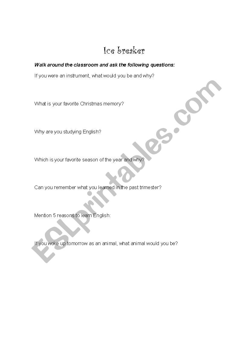 Ice breaker  worksheet