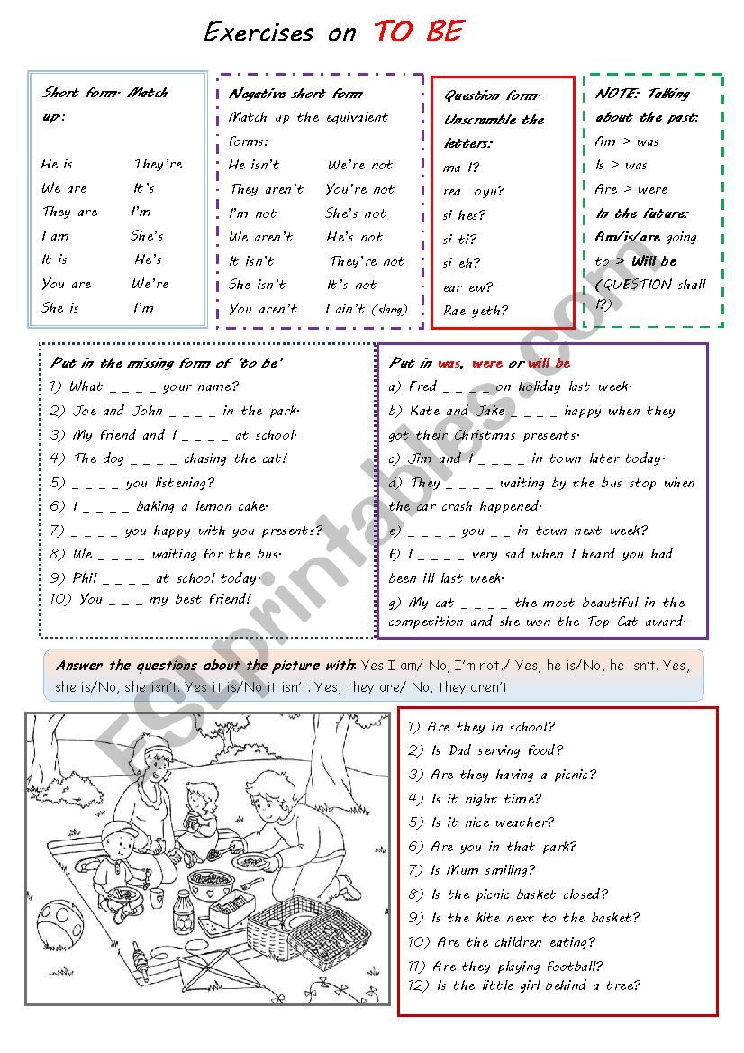 Exercises on the verb to be worksheet