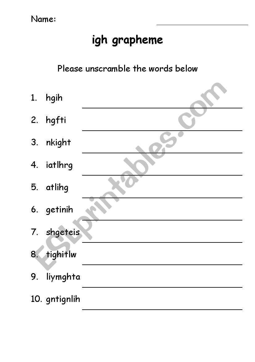 igh word scramble worksheet
