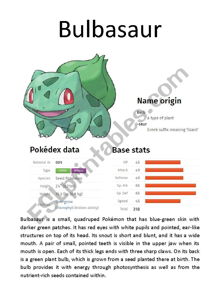 Pokmon Database (1 of 8) worksheet