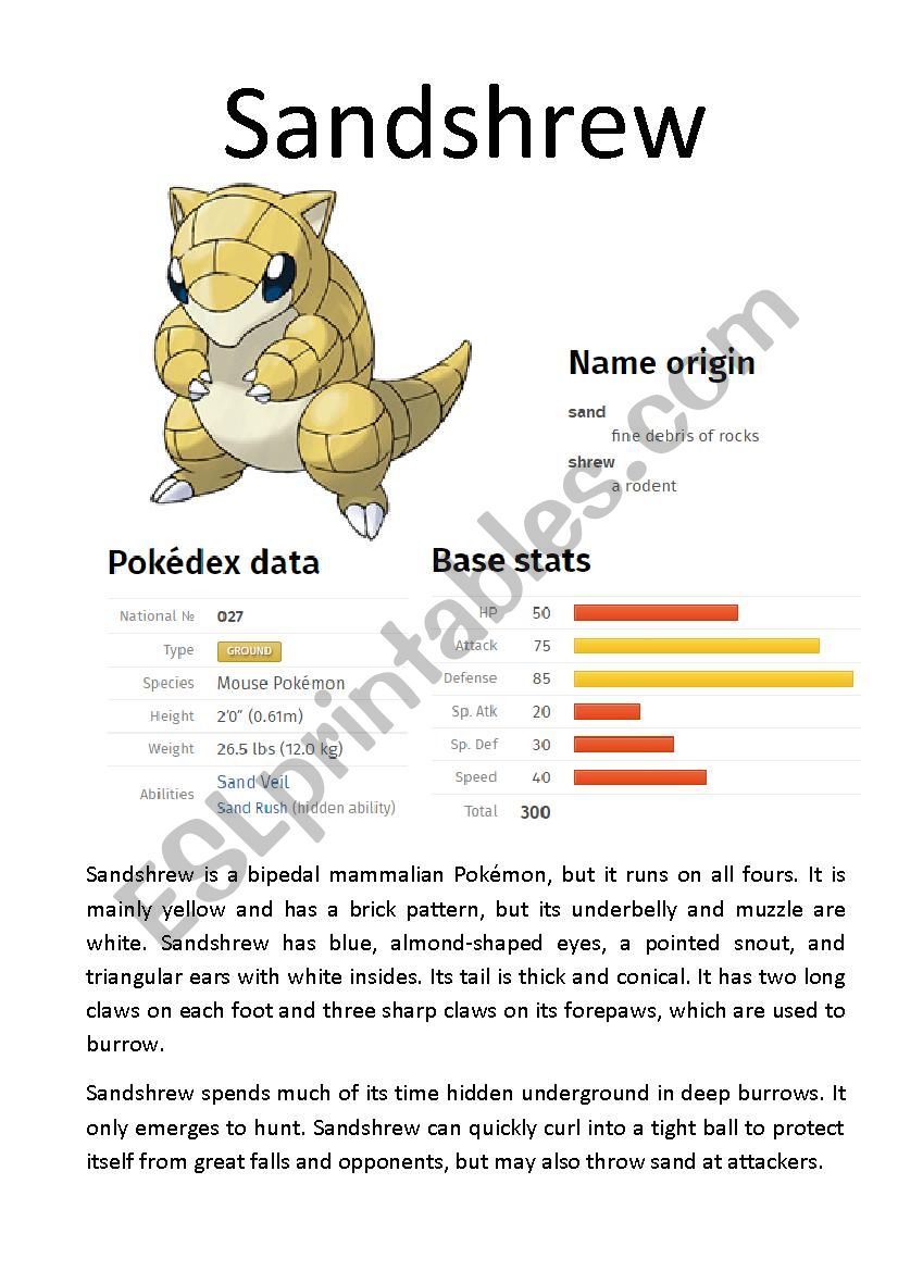 Pokémon Database (2 of 8) ESL worksheet by Ipsagel