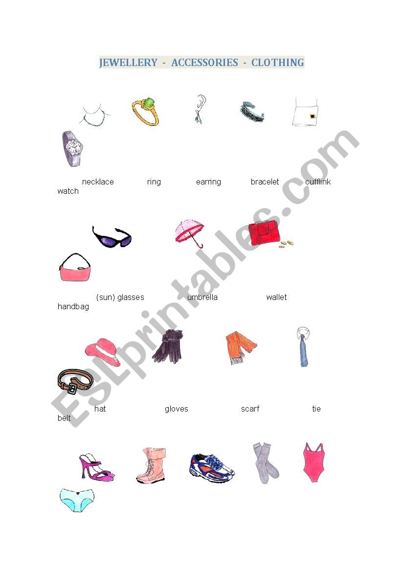 CLOTHING ACCESORIES JEWERLY worksheet