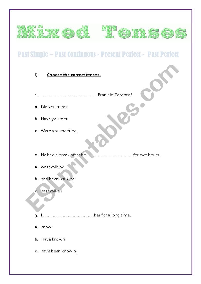 Mixed Verb Tenses worksheet