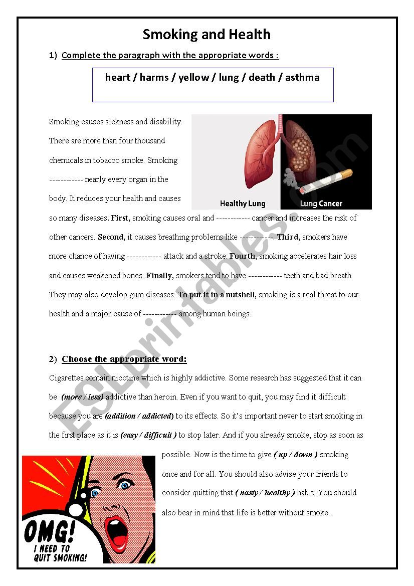 Smoking And Health Esl Worksheet By Walidchok