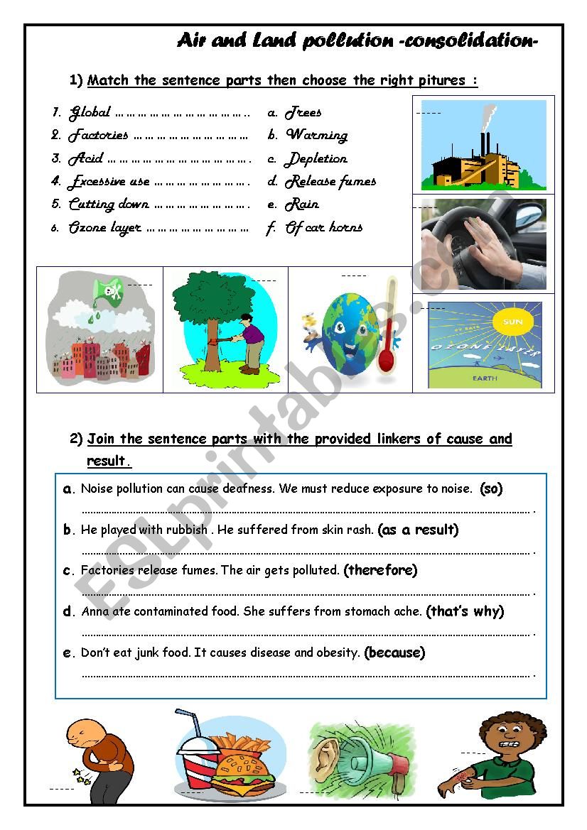 air and land pollution  worksheet