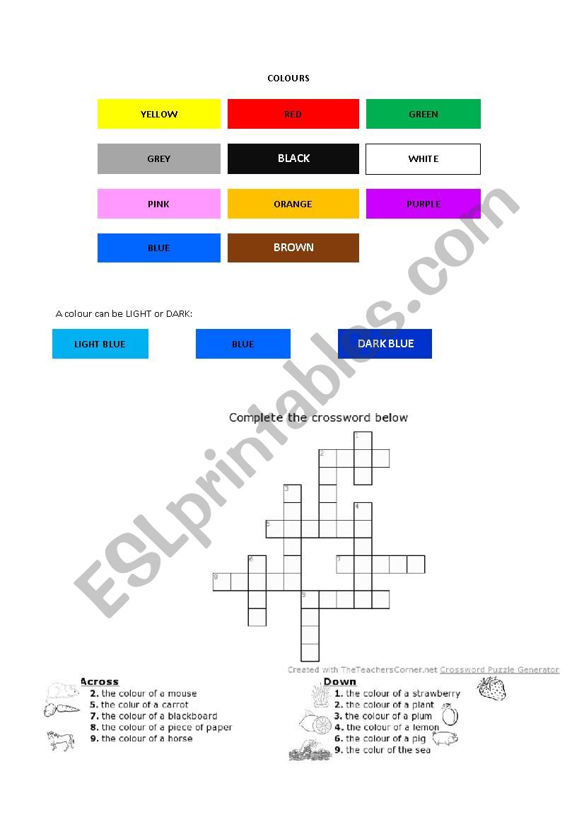 Learning colours (includes crossword)