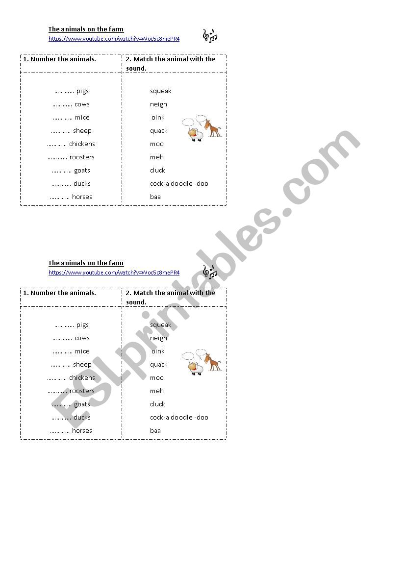 Farm animals song worksheet