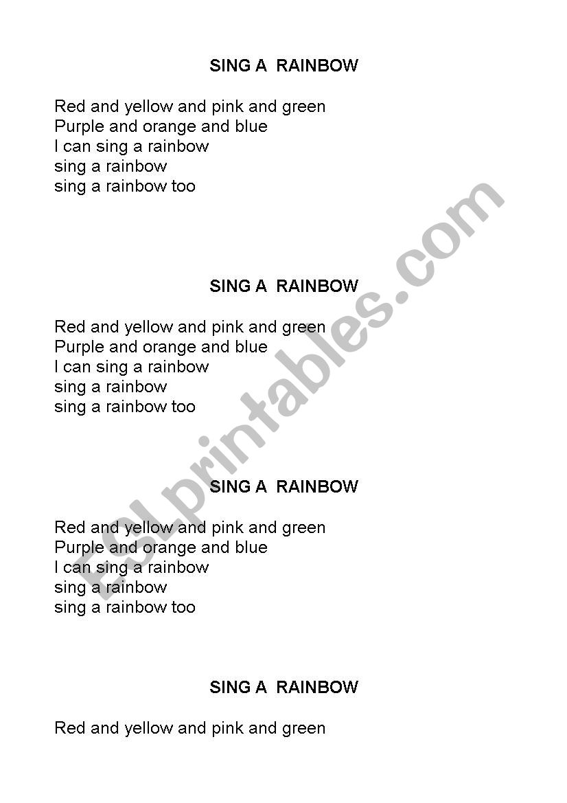 sing a rainbow lyrics worksheet