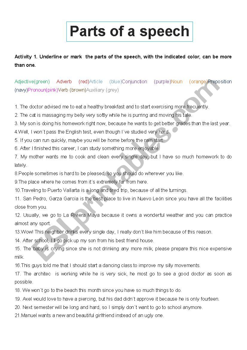 Parts of Speech worksheet