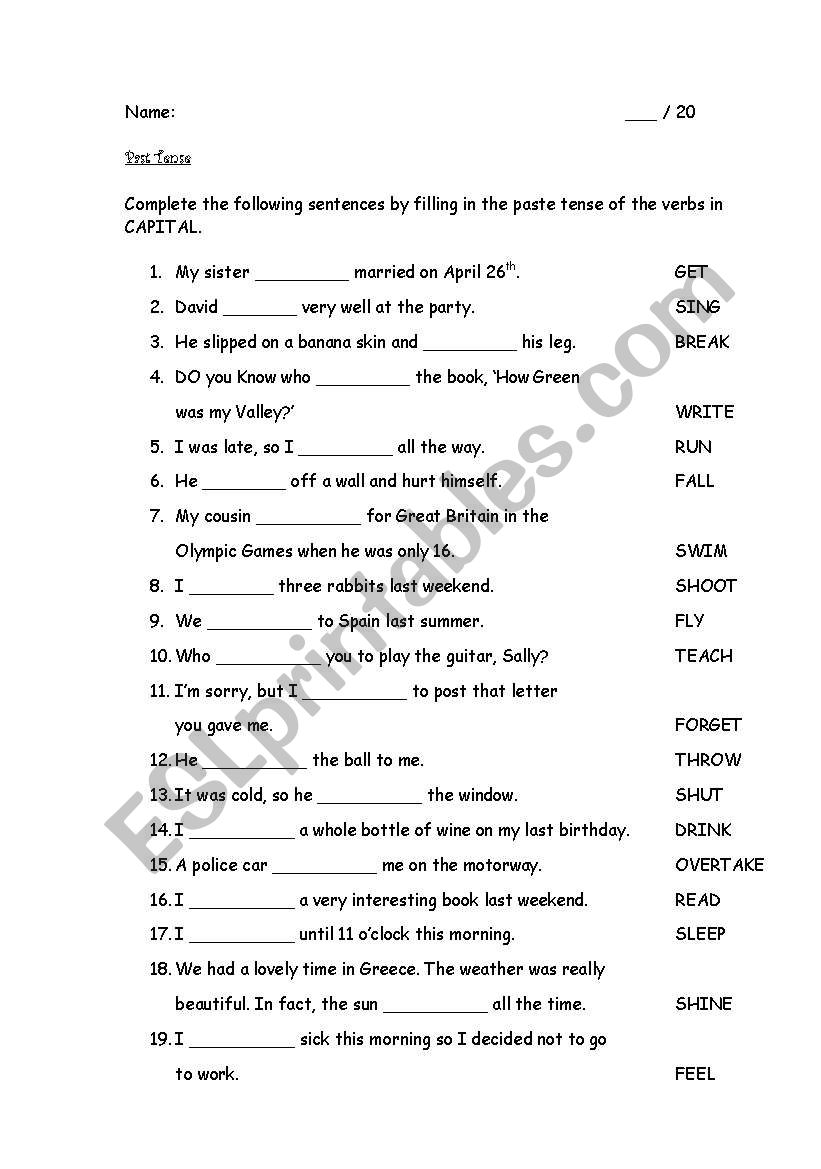 Past tense worksheet